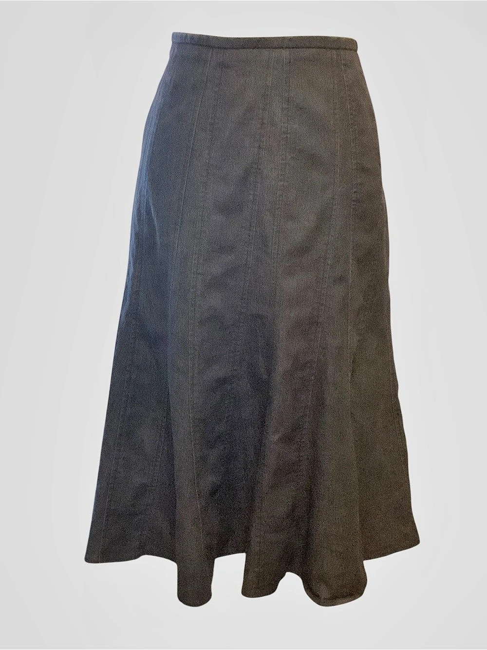 Larry Levine Black Stretch Denim A-Line Midi Skirt Size 10